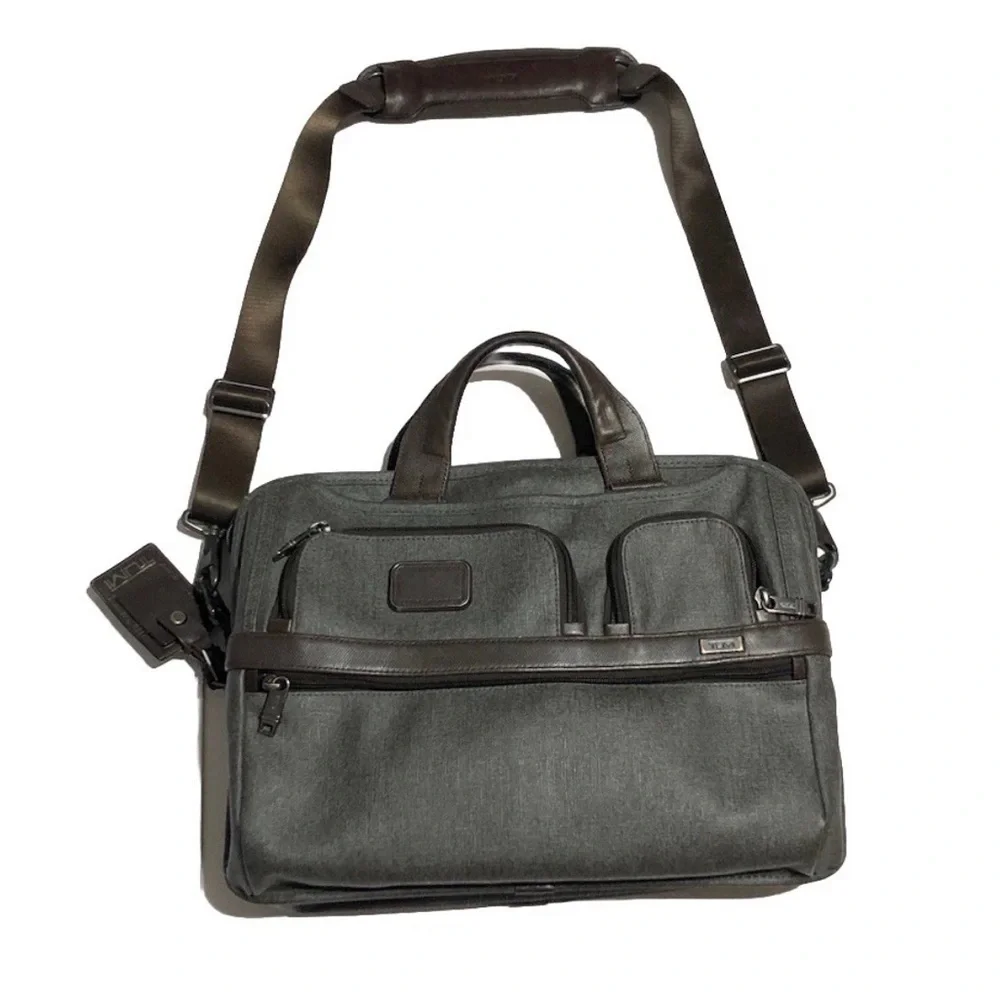 Tumi Alpha 2 T-Pass Laptop Bag Briefcase Earl Gray-Brown Leather